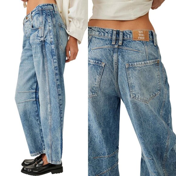 Free People We The Free Lucky You Mid Rise Barrel Leg Jeans - Picture 2 of 10